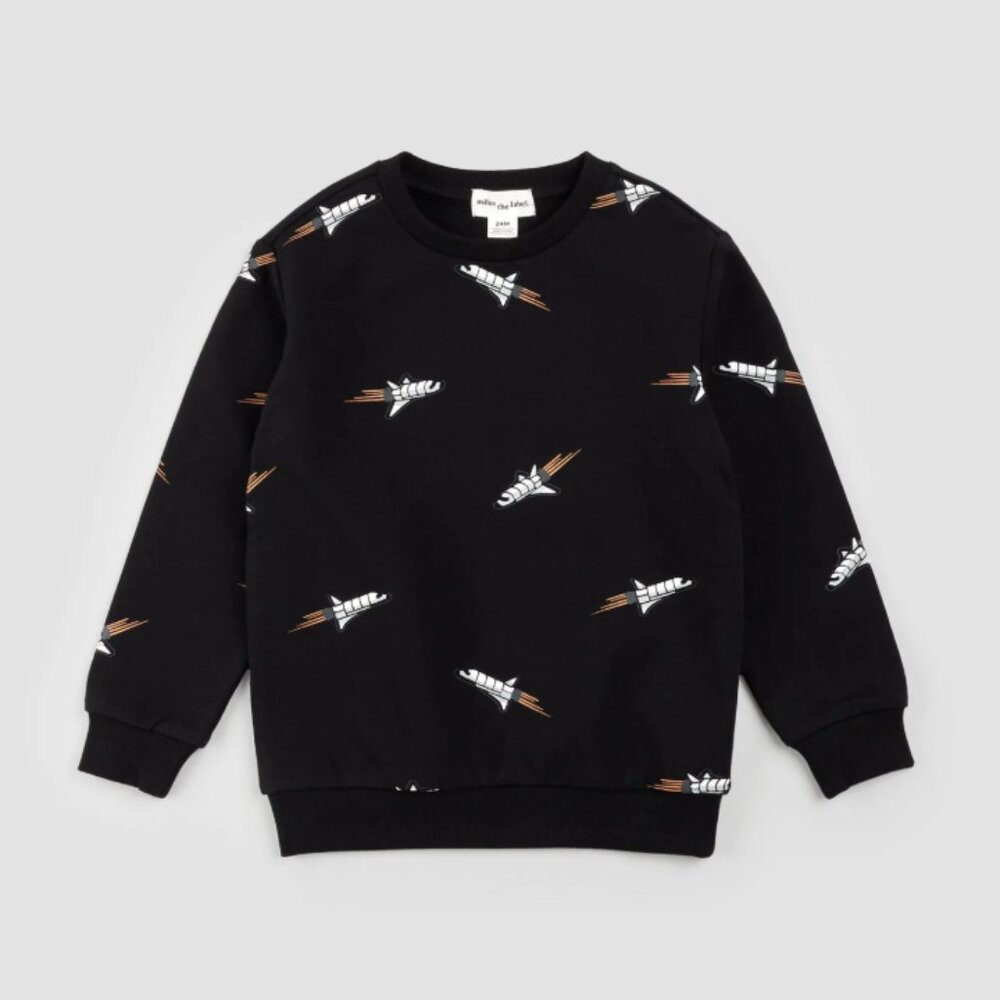 Miles the Label Space Shuttle Print French Terry Sweatshirt - Size 3Y